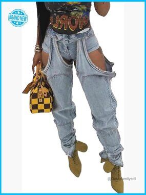 High Waist Straight Leg Cutout Jeans Y2K Trendy Baggy Stretchy Denim Pants